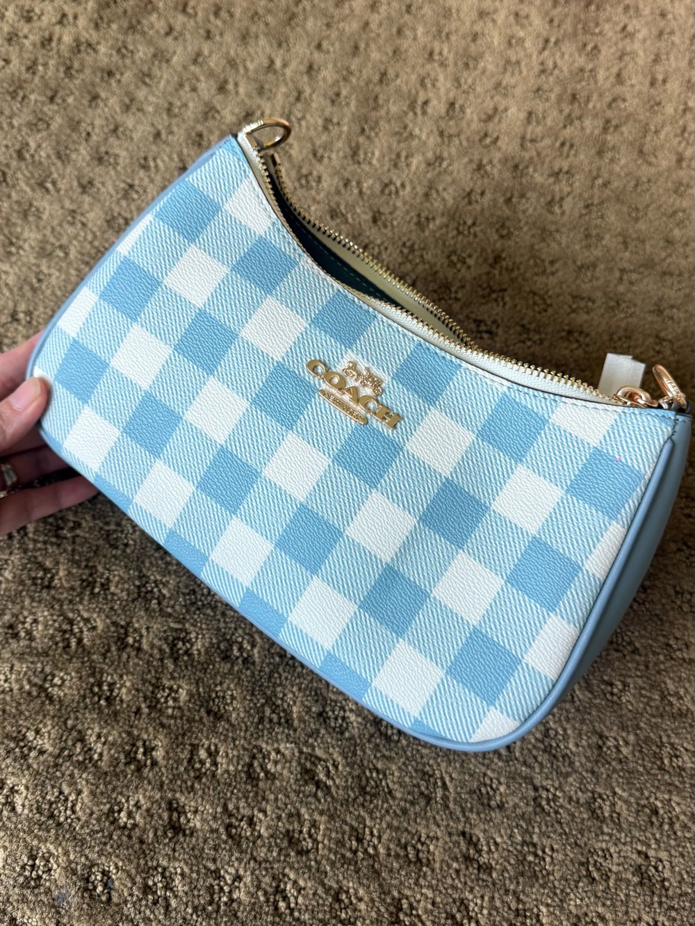 NWOT Coach Teri Shoulder Bag Gingham Print Jacquard Blue CES65 Crossbody